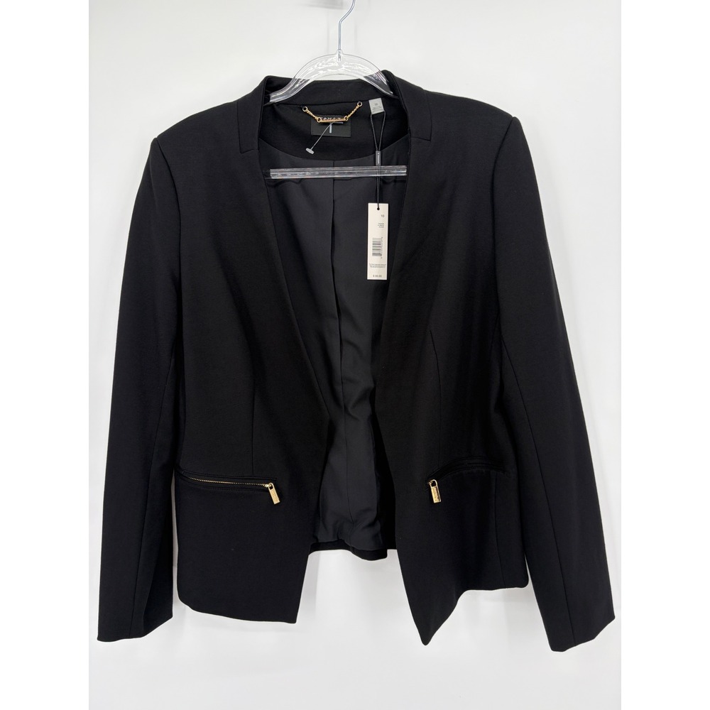 Tahari Women's Black Blazer Size 10 Gold Zip Pockets NWT $98